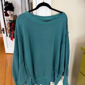 Free People Camden Large Teal Oversized Sweatshirt